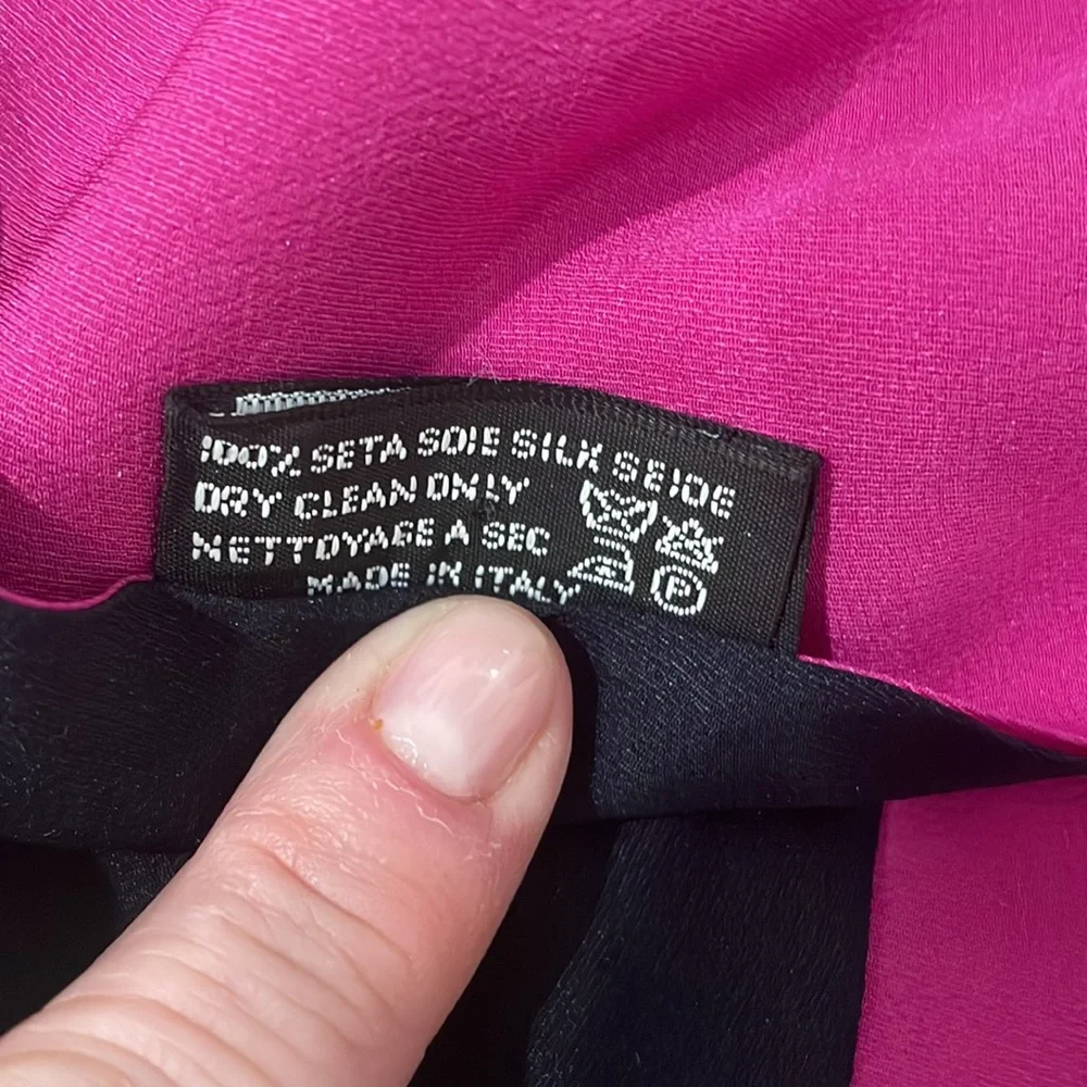 Vintage Double Sided Chanel Silk Scarf. Black reverses to magenta.